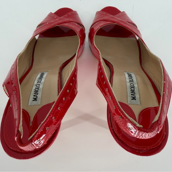 Manolo Blahnik Red Peep-Toe Slingback Heels Womens Size 40.5 - Picture 6 of 11
